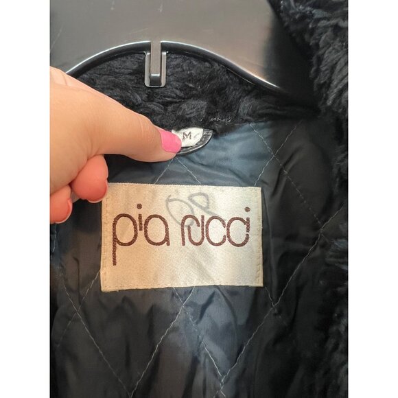 Vintage Pia Rucci Black Croc-Embossed Leather Jacket W/ Faux Fur Collar & Quilte - Picture 4 of 5